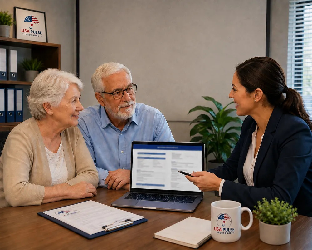 A kind specialist listening to an older woman in a bright home office